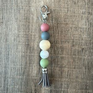 Handmade Silicone Beaded Keychain with Tassel and Lobster Claw Luggage Tag multi
